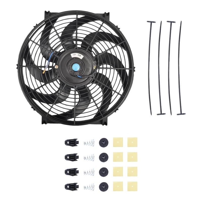 SSN 14 Inch Electric Radiator Cooling Fan Mount Kit, Push Pull Electric Radiator Universal Slim Fan with 12V 90W Mount Kit Black - Image 1